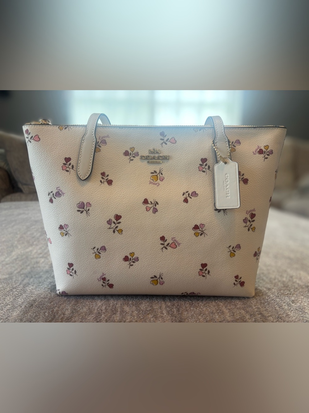 NWT Coach Fiona Tote Bag With Heart Print In Chalk Multi With Matching Wallet. - Picture 2 of 8
